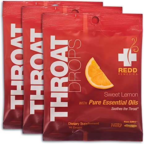 Redd Remedies - Throat Drops, Herbal Cough Suppressant to Soothe and Support Healthy Breathing, 16 Servings (3 Pack), Sweet Lemon