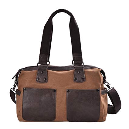 Douguyan 14 Inch Laptop Bag Canvas Leather Messenger Bag for Men and Women School Bag Versatile Tote 203 (Brown200)