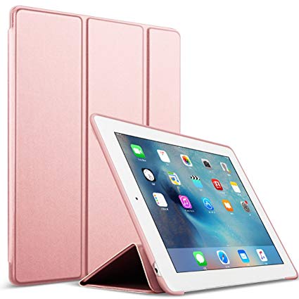 GOOJODOQ iPad 2/3/4 Case,Shockproof Silicon Soft TPU Case Protector Trifold Stand Auto Sleep/Wake Function PU Leather Smart Cover for Apple iPad 2/3/4 rose gold