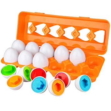 Dreampark Toddler Eggs Toys, Learning Educational Color Matching Eggs Set Shape Recognition Toys for Kids Boy Girls 1 2 3 Year Old (12 Eggs)