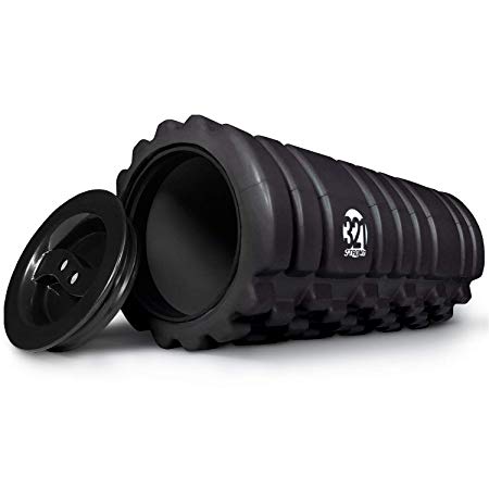 321 STRONG Foam Roller for Muscle Massage with End Caps - Store Keys, Towels, and Other Accessories - Black, Red, Blue, Pink