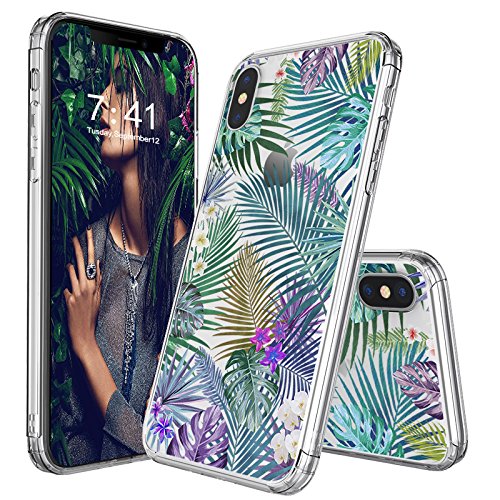 iPhone X Case, Clear iPhone X Case, MOSNOVO Tropical Palm Tree Leaves Clear Design Printed Transparent Plastic Hard Back Phone Case with Soft TPU Bumper Protective Cover for Apple iPhone X