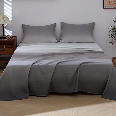 Jepson Microfiber Soft Floral Bedding Sheets & Pillowcases Set for Bed Hotel- 4 Pc (2 Zipper Pillowcases, 1 Flat Sheet, 1 Fitted Sheet) Fits Mattress 16" Deep Pocket,Full Grey