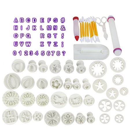 Fondant Sugarcraft Cake Letter Cutters,Thsinde 87 Pcs Cake Decorating Toolst Letter Cutters Icing Modelling Tool Kit Set with ,Rolling Pin, Smoother, Embosser Mould Tools,Scissors