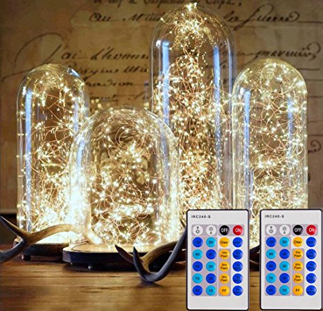 Fairy Lights With Remote Control / Dimmer, Bundle of 2 X 100 Warm White LEDs On Copper Wire. Indoor Outdoor String Lights (33Ft / 2Pack)