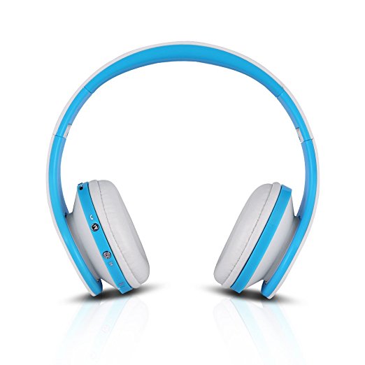 FX-Victoria Bluetooth Headset Over Ear Headphone, Bluetooth Wireless Headphones, Stereo Foldable Headset with Built in Microphone and Volume Control, On Ear Stereo Wireless Headset, Blue and White