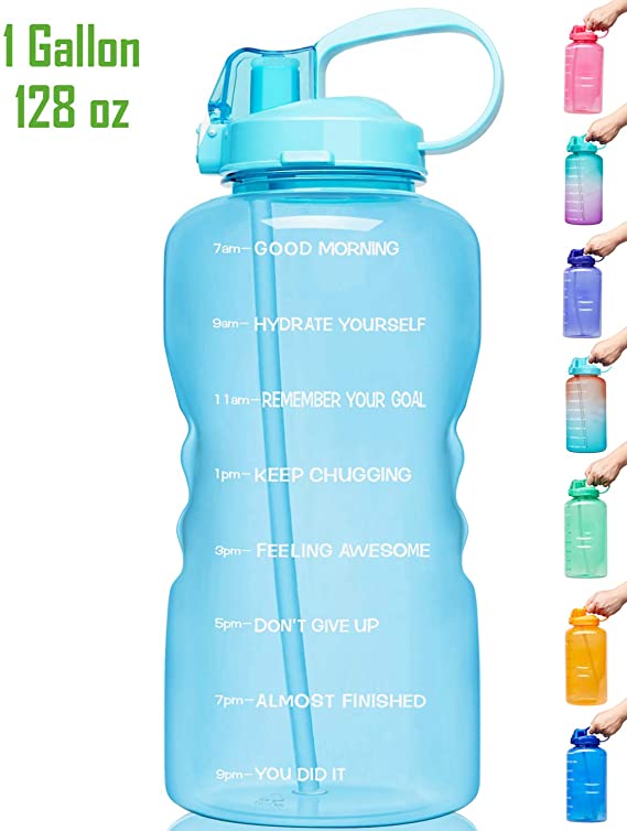 Venture Pal Large 1 Gallon/128 OZ (When Full) Motivational BPA Free Leakproof Water Bottle with Straw & Time Marker Perfect for Fitness Gym Camping Outdoor Sports