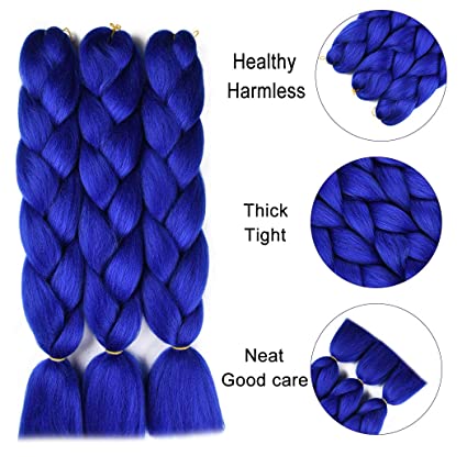 SuCoo Jumbo Braiding Hair Extension Synthetic Kanekalon High Temperature Fiber Crochet Twist Braids Hair With Small Free Gifts 24inch 3pcs/lot£¨Royal Blue)