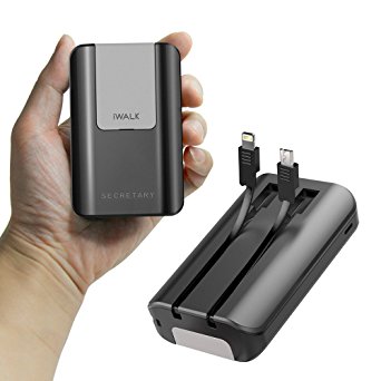 iWALK Built-In Lightning & Micro USB Cables 10000mAh Ultra Portable Compact External Battery Pack Power Bank Charger For iPhone X / 8 Plus Samsung Htc Lg Moto Doogee Smart Phone iPad Tablet
