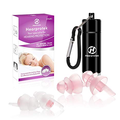 [2019 New Design] Sleeping Ear Plugs, Hearprotek 2 Pairs Women Ear Plugs, (32db & 30db) Ultra Soft Noise Reduction earplugs for Normal and Small Ears for Side Sleepers, snoring, Travel, Safety (Pink)