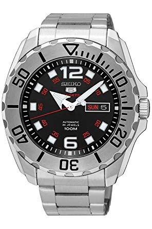 SEIKO 5 'Baby Monster‘ 100M Automatic Black Dial Steel Watch SRPB33K1
