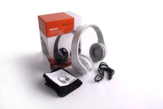 New Beyution512 White Bluetooth V3.0 headphones with FM radio/ Micro SD card read/ Blutooth headphones for Apple Iphone 5s/5/5c/4s; iPad 2/1/mini/air; ipod, Samsung S5/S4/S3/S2 Note2/ Note 3 Smart cell phones and Samsung Galaxy Tab Note Tablet and all PC
