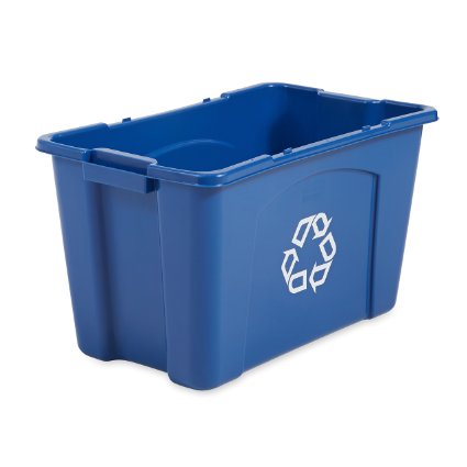 Rubbermaid Commercial Polyethylene 18-Gallon Commercial Stacking Recycle Bin, Rectangular, 16" Width x 25.75" Length x 14.75" Height, Blue