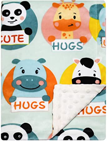 BORITAR Baby Blanket Super Soft Plush with Double Layer Dotted Backing, Lovely Colour Animals Printed Unisex Design Received Blanket, 30x40 Inch