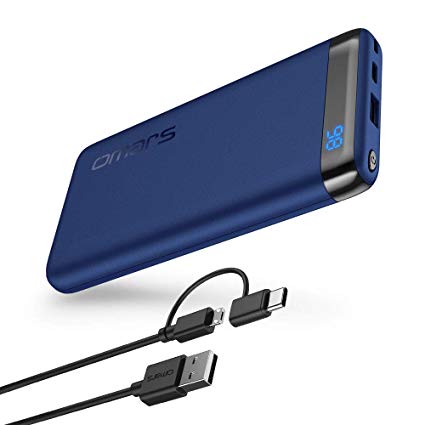 Omars 6000mAh USB-C Power Bank，Omars Portable charger Soft in hand Design with USB-C & USB A Dual Output Battery Pack for iPhone X/8/8Plus,iPad/iPad Pro/iPad mini,Samsung Galaxy S9/Note 8,Sony Xperia series,Huawei Mate 10/Mate 9/P10/p9,and more samrtphones and tablets