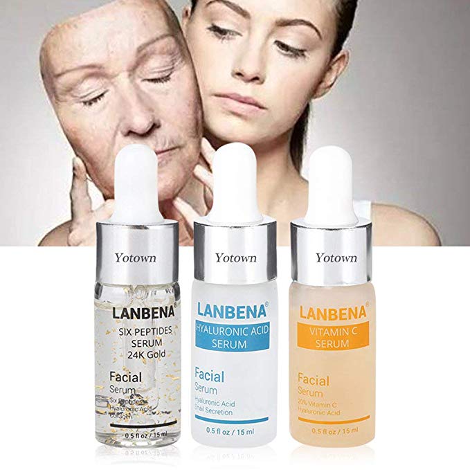 LANBENA Hyaluronic Six Peptides Serum 24K Gold Anti-aging   Hyaluronic Acid and Snail secretion filtrates Moisturize   Vitamin C Serum Whitening Skin Care Essence (01)