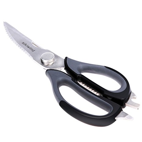Kitchen Scissors SIKIWIND Multi Purpose Kitchen Shears Professional Heavy Duty Stainless Steel Poultry Shears for Fish, Chicken, Poultry, Meat, Vegetables, Herbs and BBQ （Black/Grey)