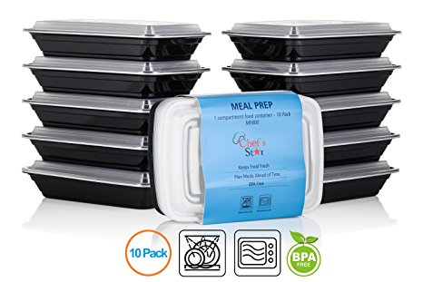 Chef's Star 1 Compartment Reusable Food Storage Containers with Lids - 21 oz - BPA Free - Microwave Safe - Dishwasher Safe - Stackable - 10 Pack