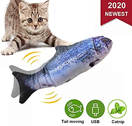 Malier Moving Catnip Fish Cat Toys, Realistic Plush Electric Wagging Funny Fish Cat Toys, Simulation Fish Interactive Chew Biting Toys Perfect for Indoor Cats Kitten Kitty (Salmon)