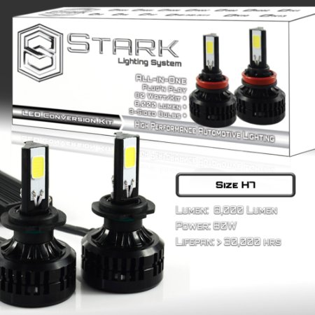 Stark All-in-One LED Headlight Conversion Kit - 80 Watt - 8000 Lm - Cool White 6000K 6K - Low Beam  High Beam  Fog Light Bulbs - H7