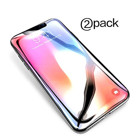Screen Protector Compatible for iPhone X/XS, 3D Full Cover Tempered Film, Anti-Fingerprint, Advanced Resolution, No Bubbles [2 Packs]