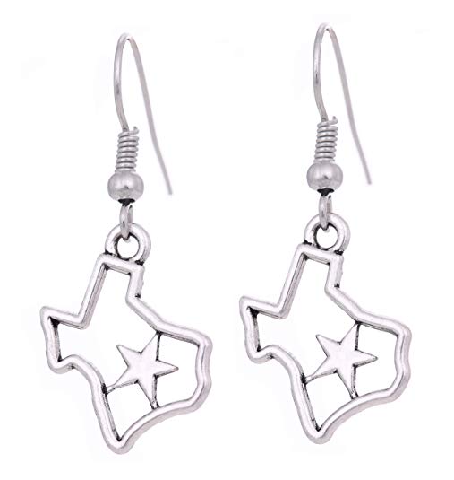 cooltime DIY Texas State Map Silver Dangle Earring Jewelry for Cowgirls Women