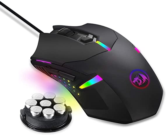 Redragon M601 RGB Gaming Mouse Backlit Wired Ergonomic 7 Button Programmable Mouse Centrophorus with Macro Recording & Weight Tuning Set 7200 DPI for Windows PC (Black)