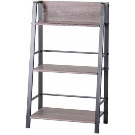 Classic Beautiful Mainstays 3-Shelf Ladder Bookcase with Metal Frame, Modern Farmhouse Style, Great for any Room in the Home, Multiple Brown Finishes Available! 21.3"W x 11.8"D x 35.4"H (Light Brown)