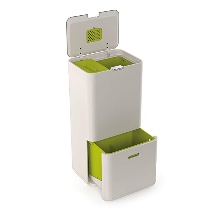 Joseph Joseph Intelligent Waste Totem Bin, 60 Litre, Stone - Includes 4 Litre Waste Caddy