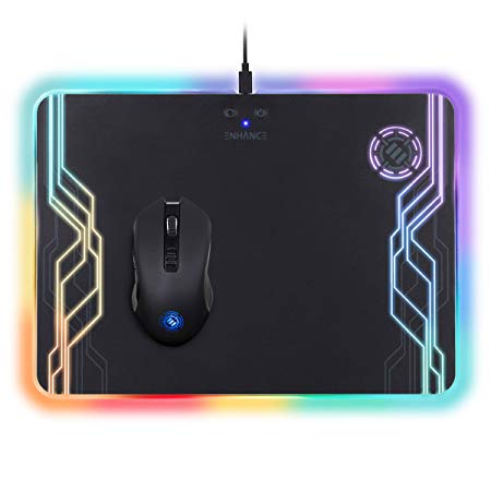 ENHANCE PowerUP Wireless Charging LED Mouse Pad   Gaming Mouse Bundle - Hard Mat with Custom Lighting & Programmable RGB Mouse - Compatible with Qi Wireless Enabled Devices