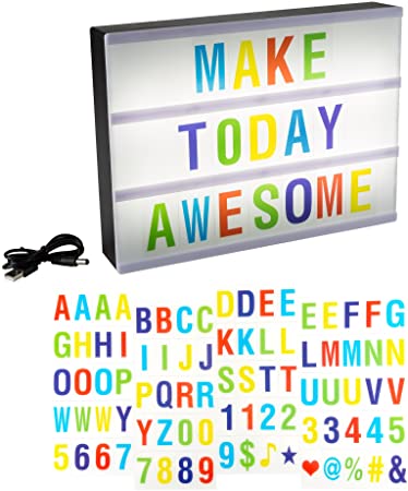 Lavish Home LED Cinematic Light Decorative Box Sign Interchangeable Multicolor Letters Numbers Symbols- A4 Size Marquee with USB Cable (85 Piece) By Lavish Home