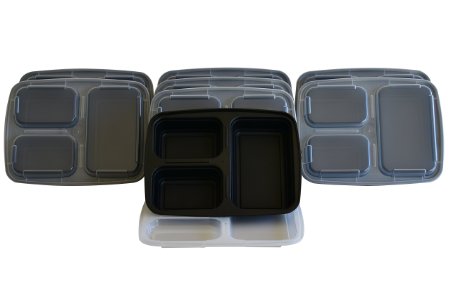 yohino Meal Prep Containers with Leak Resistant Lids (8-Piece Set) - Reusable, 3 Compartment Bento Box for Lunch - Food Portion Control - Supports Healthy Eating, Weight Loss and Diet Plans