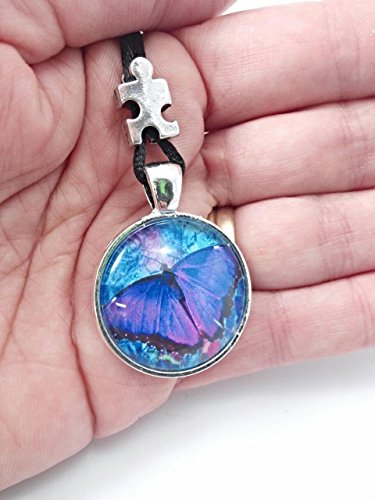 Autism Awareness Purple Butterfly Pendant Silver Plated Necklace Jewelry For Women.