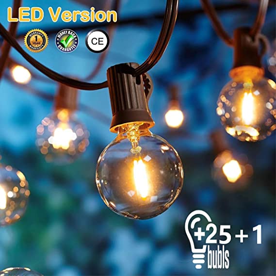 [26 LED Upgraded Version]Outdoor Garden String Lights,OxyLED 29.5ft G40 Garden Patio Outside String Lights,Outdoor Fairy Light,Great Terrace Patio Christmas Festoon Lights(25 LED Bulbs 1 Replacement)