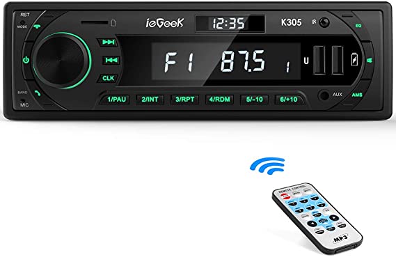 ieGeek RDS Car Stereo Bluetooth, Car Radio Bluetooth 5.0 with Clock, 4X60W Support USB/AUX in/MP3/FLAC/WMA/WAV/SD/FM/AM Digital Handsfree Calling MP3 Player with Remote Control, 1 DIN FM Car Radio