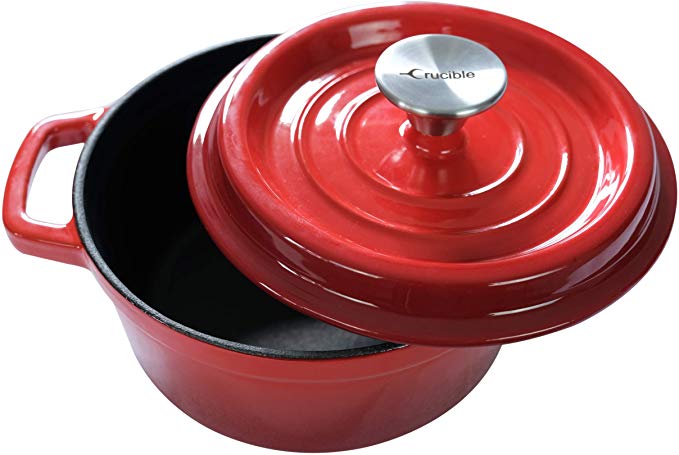 Enameled Cast Iron Dutch Oven Pot (7.87" / 20 cm diameter) with Dual Handle and Cover Casserole Dish - Round Red