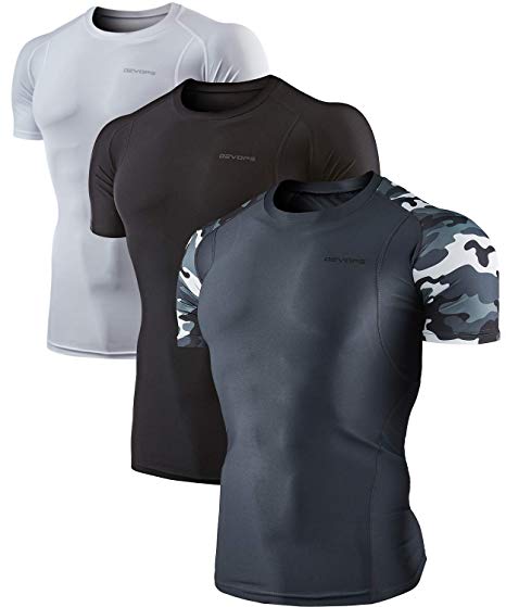 DEVOPS Men's 2~3 Pack Cool Dry Athletic Compression Short Sleeve Baselayer Workout T-Shirts