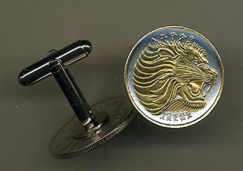 Unique 2-Toned Gold on Silver Ethiopia  Lion,  Coin Cufflinks