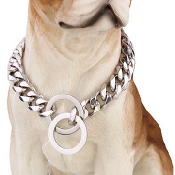 Silver Cuban Link Stainless Steel Dog Chain Pet Training Collar Choker Dog Traction Rope - Tools