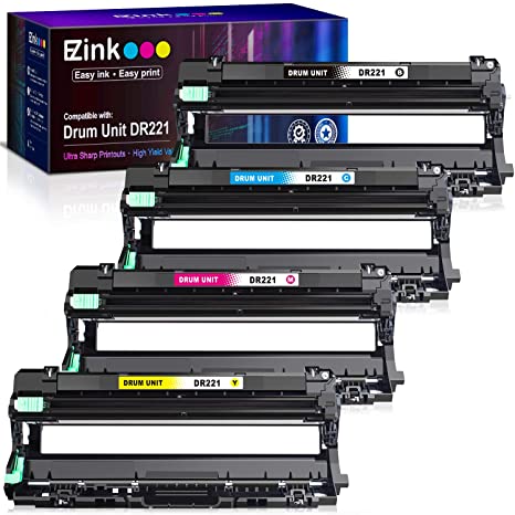 E-Z Ink (TM) Remanufactured Drum Unit Replacement for Brother DR221 DR-221 DR221CL to use with HL-3140CW HL-3170CDW MFC-9130CW MFC-9330CDW MFC-9340CDW (1 Black, 1 Cyan, 1 Magenta, 1 Yellow) 4 Pack