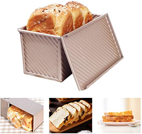 Loaf Pans For Baking Bread, Aluminum Loaf Pan With Lid, Loaf Pans For Baking Bread Approximately 8.5 x 4.5 Inch. Fast Thermal Conductivity, Easy To Clean, Suitable For All Kinds Of Toast.( Gold )