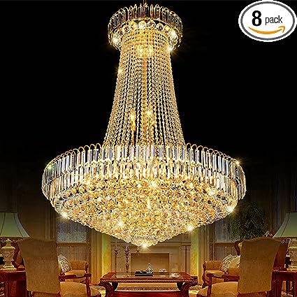 A Million Luxury Crystal Chandelier, 24 Inch Empire Style Gold Chandelier with 8 Lights K9 Crystal Ball Raindrop Pendant Lighting Fixture for Living Room, Dining Room, Foyer, Lobby