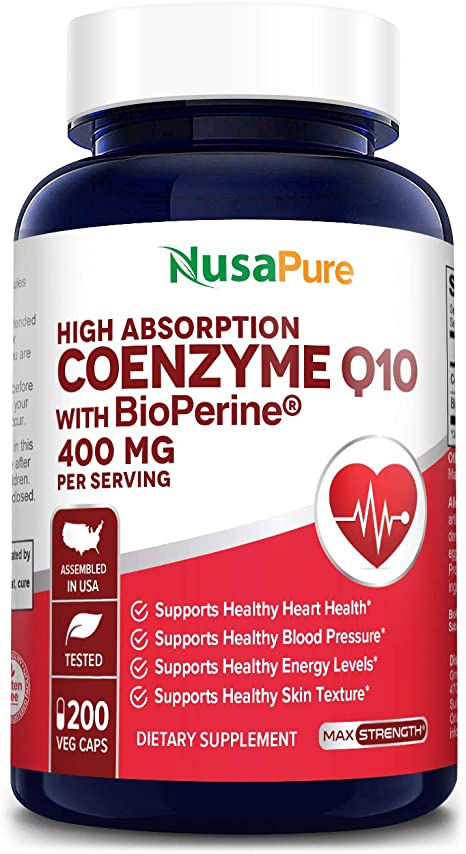 CoQ10 400 mg 200 Veggie Caps (Non-GMO & Gluten-Free) Coenzyme Q10 Supplement, Antioxidant COQ-10 Enzyme, Coq 10 for Support of Healthy Blood Pressure & Healthy Heart* - Serving Size 2 Daily Caps