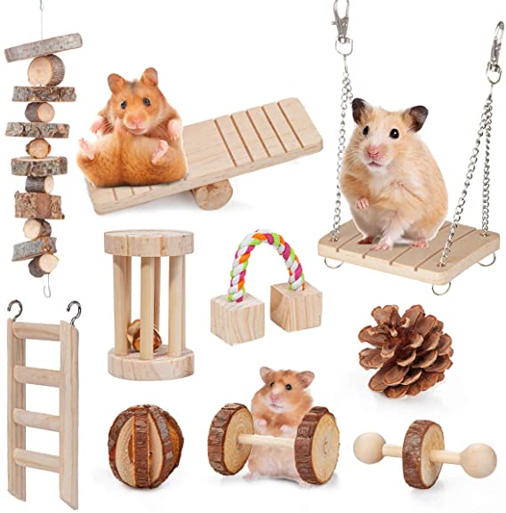 Pet Soft Hamster Chew Toys - Natural Wooden Play Toy Exercise Bell Roller Teeth Care Molar Toy for Guinea Pig Chinchilla Hamster Parrot Bunny Other Small Animals