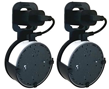 The Spot by Dot Genie: The Original Outlet Wall Mount Hanger Stand for Round Speakers - Designed in USA - No Messy Wires or Screws - Multiple Colors (Black 2-Pack)