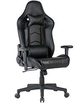 Gaming Chair Video Game Chairs High Back Ergonomic Racing Chair with Adjustable Height Swivel Office Chair with Headrest Lumbar Support (Black,Without Footrest)