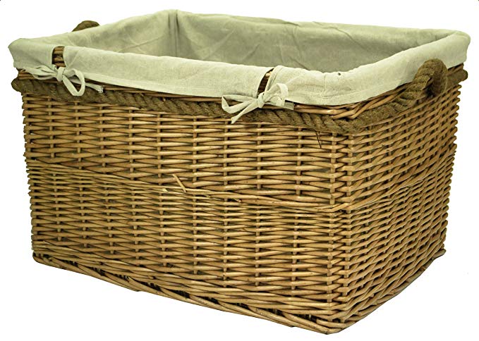 east2eden Honey Wicker Willow Storage Log Hamper Basket with Canvas Liner in Choice of Sizes (Medium)