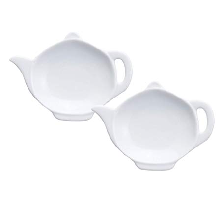 HIC Harold Import Co. 75/19/2 HIC Teapot-Shaped Tea Bag Holder and Resting Caddy Set of 2 Fine White Porcelain