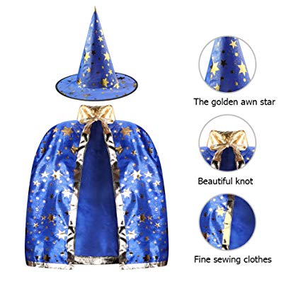 SKL Kids Halloween Costumes Witch Wizard Cloak with Hat Wizard Cape and Hat Child's Costume for Boys Girls