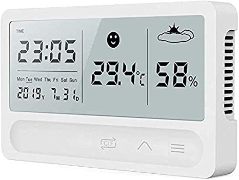 Digital Hygrometer Thermometer Indoor Room Outdoor Temperature Humidity Meter LCD Stand Magnetic Backing Sensor Monitor with Humidity Gauge Mini Measure Temperature Weather Station with Clock